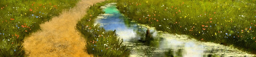 Obraz na płótnie Canvas Oil paintings landscape, fine art, grass