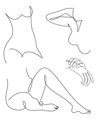 Silhouette of a girl in a modern one line style. Continuous line drawing, aesthetic outline for cosmetics advertising, posters, wall art, stickers. Woman figure logo or icon vector illustration.