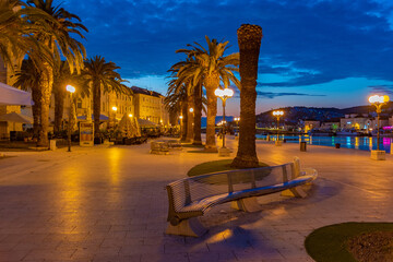 Sunrise view of seaside promenade in Trogir, Croatia