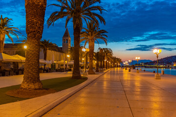 Sunrise view of seaside promenade in Trogir, Croatia