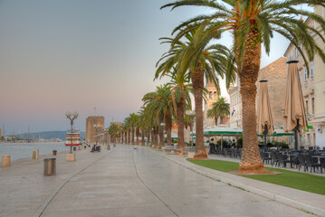 Sunrise view of seaside promenade in Trogir, Croatia