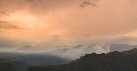 mountain and fog