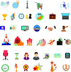 Business people online meeting strategic pictograms set of presentation online conference and teamwork isolated vector illustration