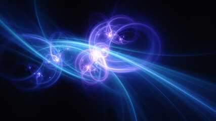 Abstract background, smooth blue lines on a black background.