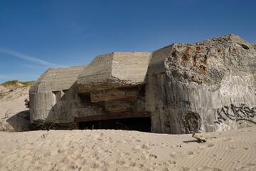 bunker ruin at beach near Houvig, Jutland, Denmark