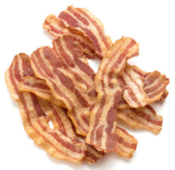 Fototapeta premium cooked crispy slices of bacon isolated on white background