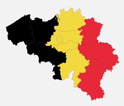 Map of the Belgium in the colors of the flag with administrative divisions blank