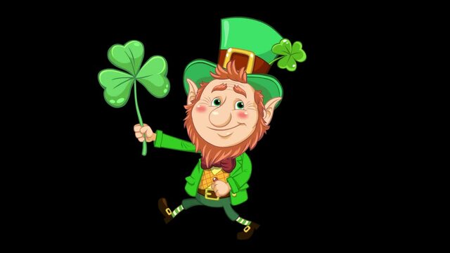 Walking Leprechaun character with clover leaf