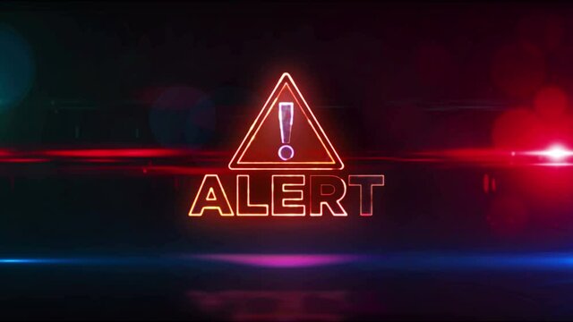 Alert warning concept with exclamation symbol, danger, cyber attack and computer security breach neon icon loop. Futuristic abstract 3d rendering loopable and seamless animation.