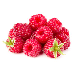 ripe raspberries isolated on white background close up