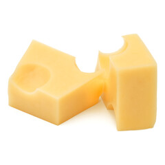 Cubes of cheese. Cheese block isolated on white background cutout