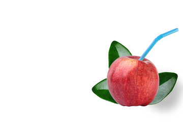 Apple with straw, fruit summer juicy