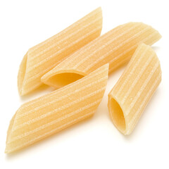 Italian pasta isolated on white background. Pennoni. Penne rigate.