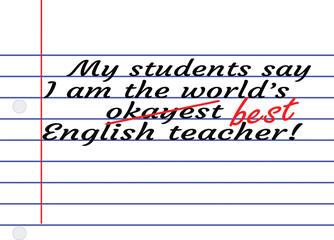 Funny Best English Teacher Illustration of Message on Notebook Paper with Clipping Path