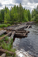 The destroyed crossing through the river in the neighborhood of the Kandalaksha, northen Russia