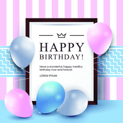 Happy Birthday Backdrop Banner Design In vector with colorful Balloons 