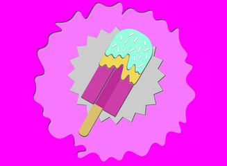 Fototapeta na wymiar Ice Cream, Sweet Dessert Food concept, vector, paper cut art style
