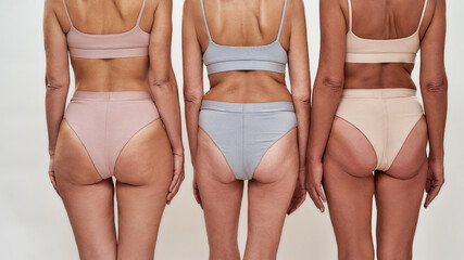 Behind view of three ladies in bra and underpants