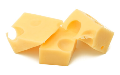 Cubes of cheese. Cheese block isolated on white background cutout