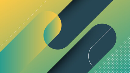 Abstract Modern Background with Diagonal Lines and Memphis Element and Green Vibrant Gradient Color