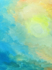 Sunny orange summer sky background oil painting