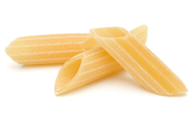 Italian pasta isolated on white background. Pennoni. Penne rigate.