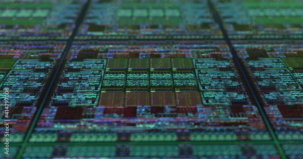 Poster technology background cpu circuit on large wafer. advanced technology concept visualization. ai proc