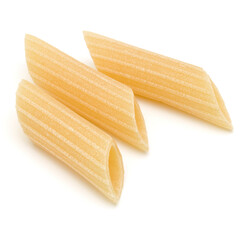 Italian pasta isolated on white background. Pennoni. Penne rigate.