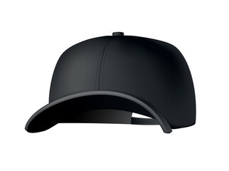 Baseball cap. Realistic baseball cap template front view. Empty mockup sport hat. Black blank cap isolated on white background. Blank template of baseball uniform cap