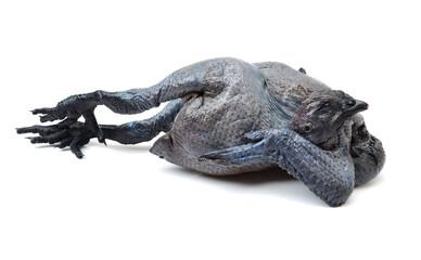 Whole Black Chicken, Silkie, Isolated On White Background