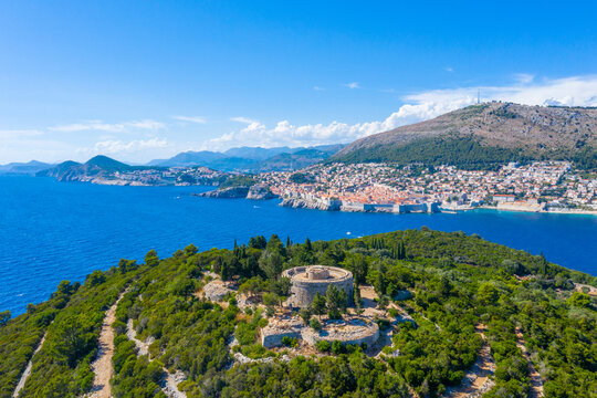 Fototapeta Aerial view of Dubrovnik and Lokrum island in Croatia