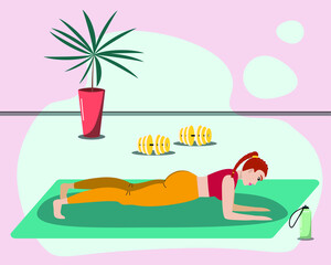 Obraz na płótnie Canvas Home work out. Young woman doing work out home. Vector illustration.