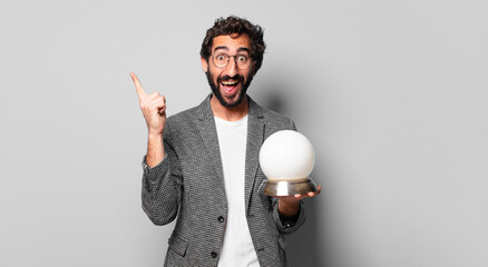 young crazy bearded businessman. future teller