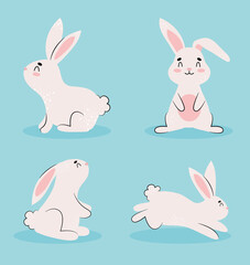 icon set of cute rabbits, colorful design