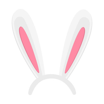 Easter bunny ears mask. Funny hare ears for photo booth and spring party isolated on white background. Element of rabbit costume. Vector cartoon illustration.
