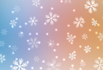 Light Blue, Yellow vector layout with bright snowflakes, stars.