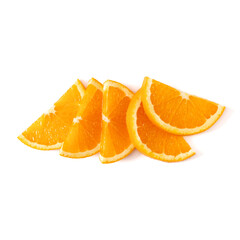Fototapeta na wymiar Orange fruit slice layout isolated on white background closeup. Food background. Flat lay, top view.
