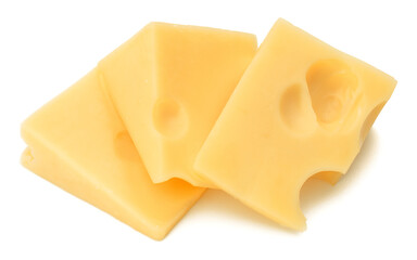 Cubes of cheese. Cheese block isolated on white background cutout