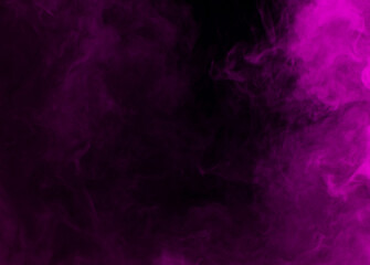Abstract background of chaotically mixing puffs of purple smoke on a dark background