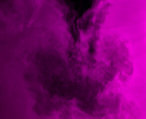 Abstract background of chaotically mixing puffs of purple smoke on a dark background