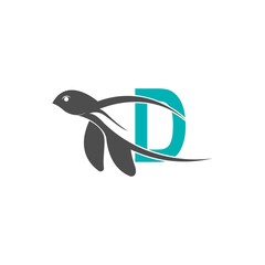 Sea turtle icon with letter D logo design illustration
