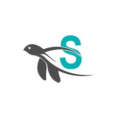 Sea turtle icon with letter S logo design illustration