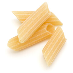 Italian pasta isolated on white background. Pennoni. Penne rigate.