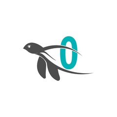 Sea turtle icon with number zero logo design illustration