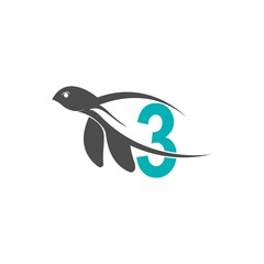 Sea turtle icon with number 3 logo design illustration