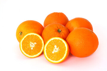 Fresh juicy oranges isolated on white background,