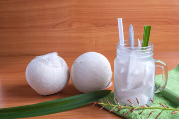 Fresh coconut juice with coconut white meat