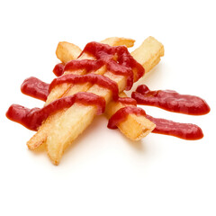 French Fried Potatoes with ketchup isolated on white background