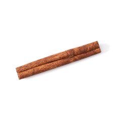 Cinnamon stick isolated on white background closeup. Canella spice. Aromatic condiment background. Flat lay, top view.