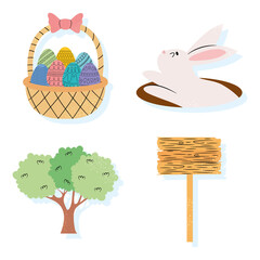 icon set of tree and easter day, colorful design